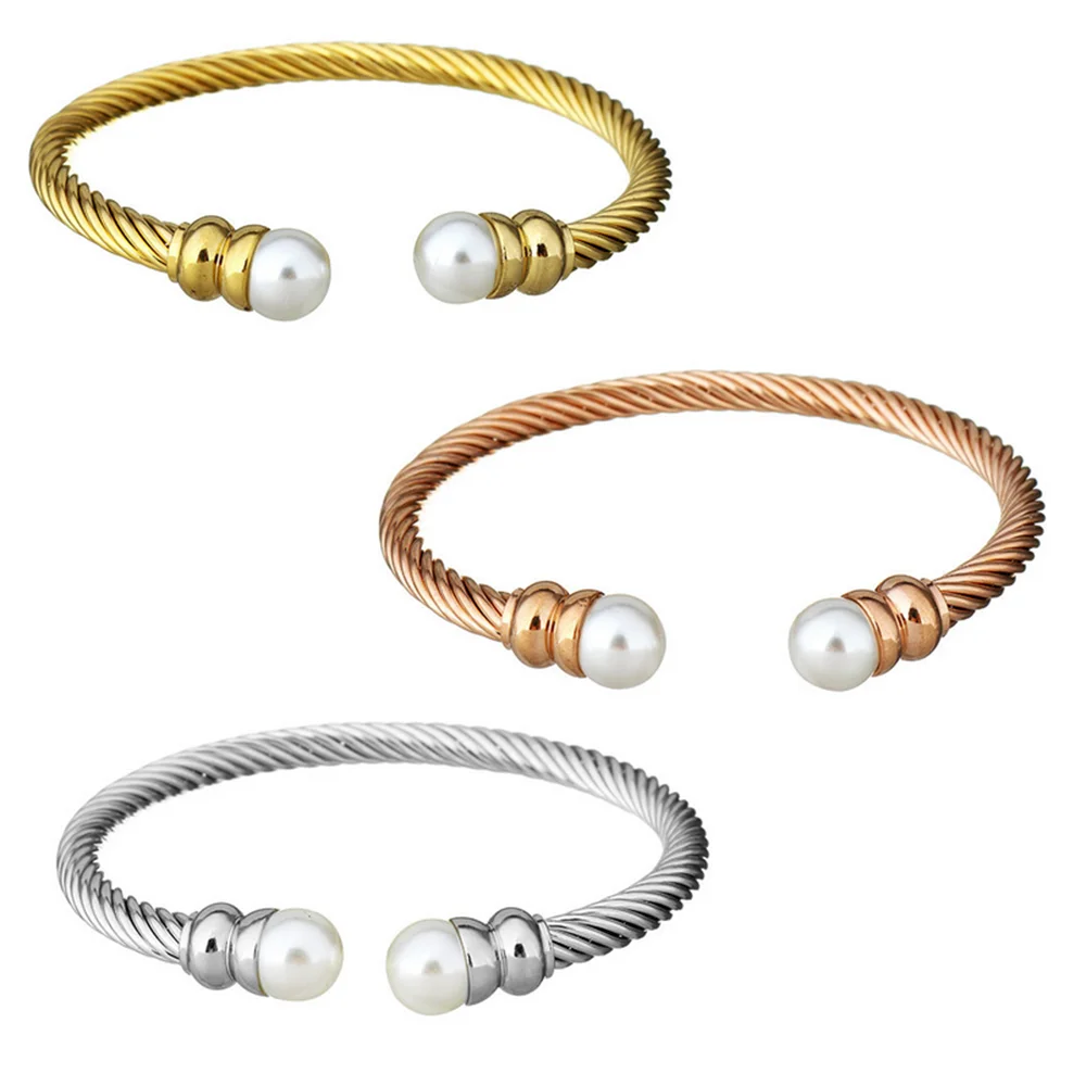 Bracelet Jewelry Stainless Steel Open Twisted Wire Bangle Women