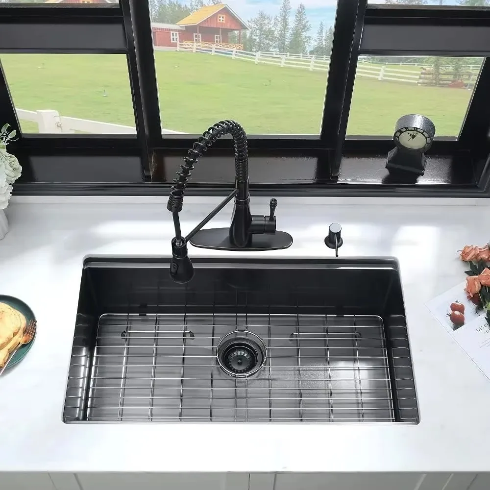 For Kitchen Sink Single Bowl Undermount Workstation Sink With Cutting Board Sinks Organizer Multifunction Strainer Waterfall 4