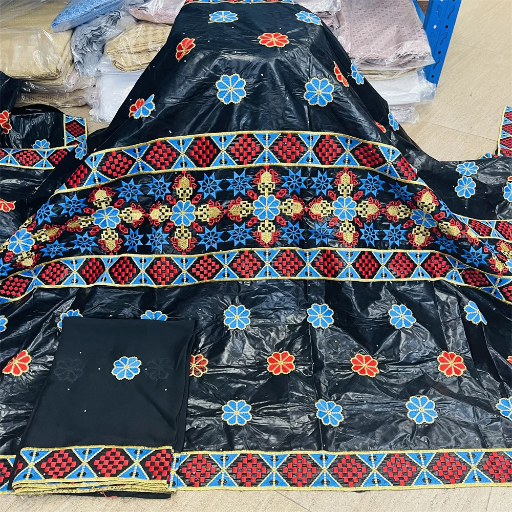 

Familiar 2022 Bazin Fabric 5+2Yards African Lace Bazin Fabric With Scarf Bazin Broder For Women Dress Sew Material HL81352