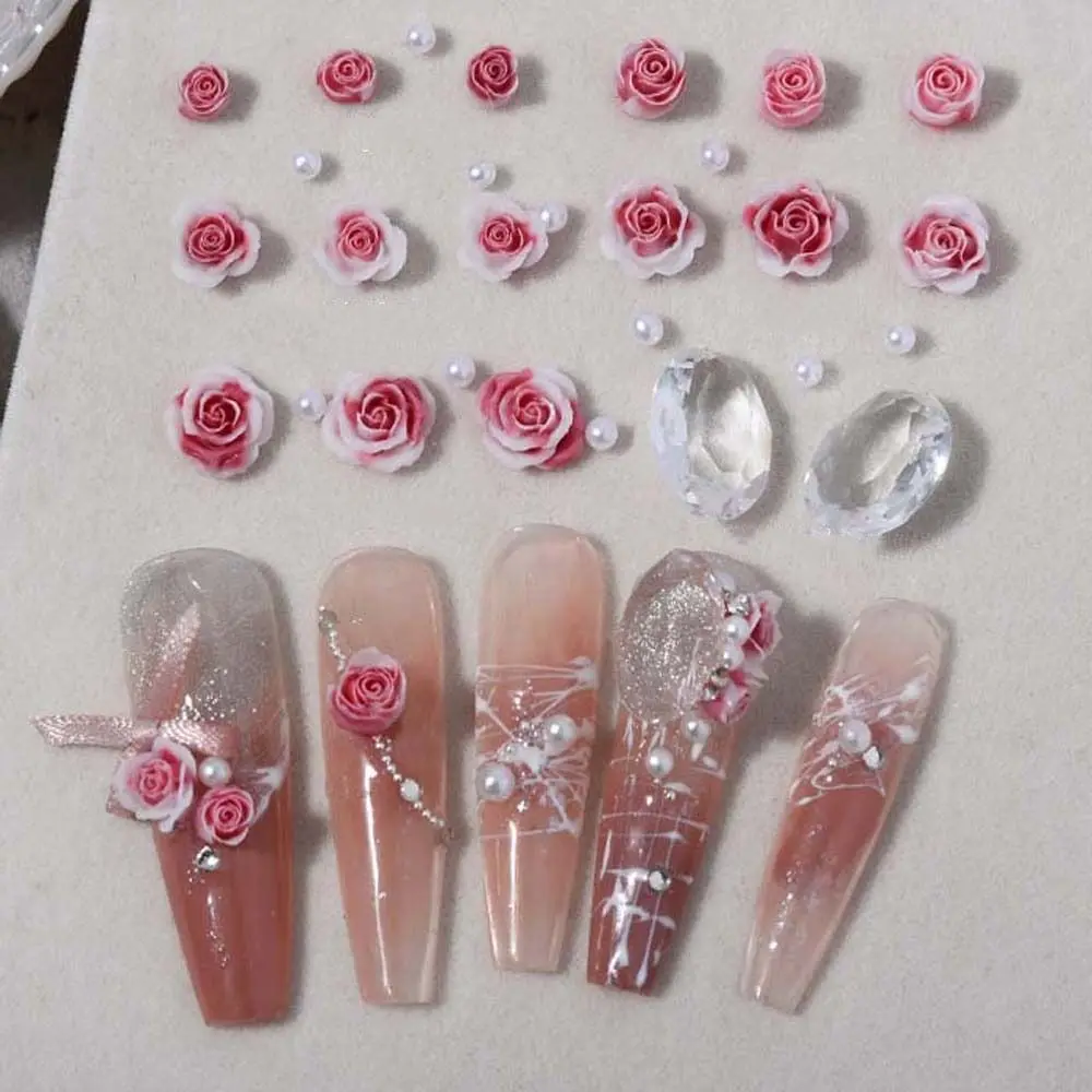 

1Box 3D Camellia Nail Charms Rouge Gradient Rose Resin Nail Jewelry Nail Accessories