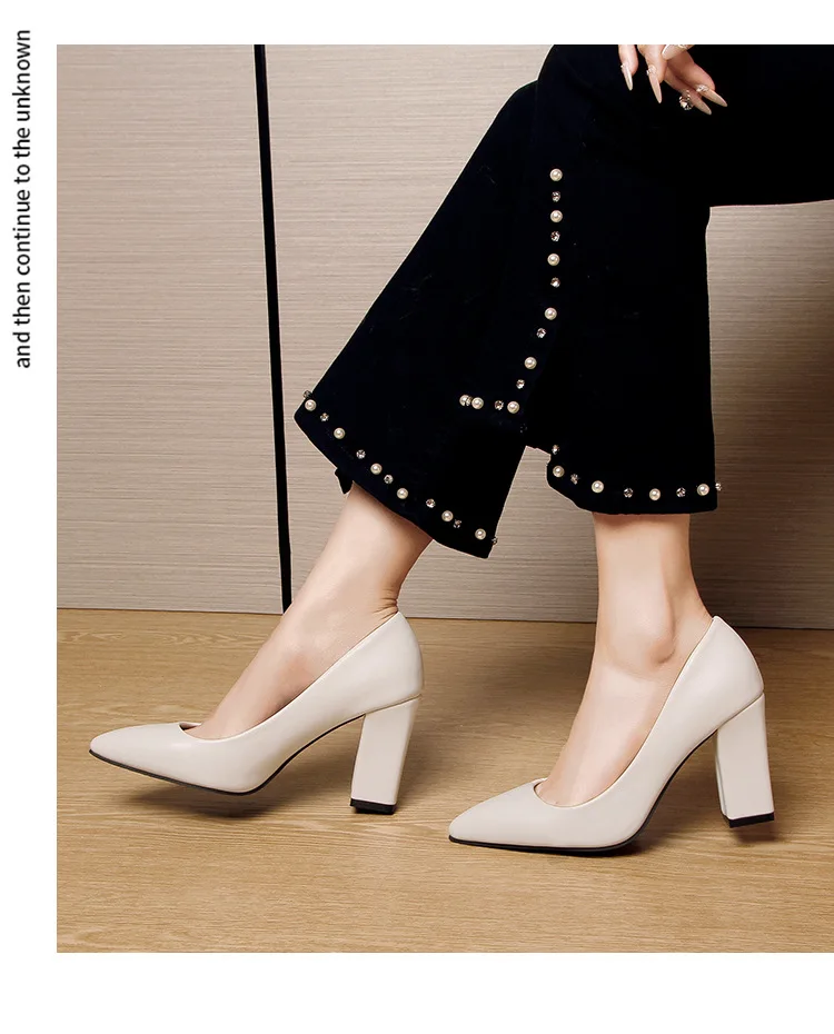 Plus Größe 35-41 Pumps quadratischen Absatz spitzen Zehen High Heels flache weiße Hochzeits schuhe Boots schuhe für Frauen Kleid Schuhe – Detail 7