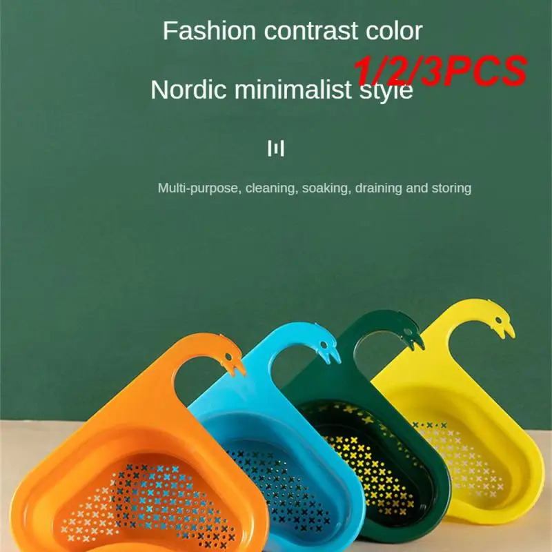 

1/2/3PCS Kitchen Sink Drain Basket Swan Drain Rack Multi-functional Hanging Faucet Triangular Shelf Household Gadgets Storage