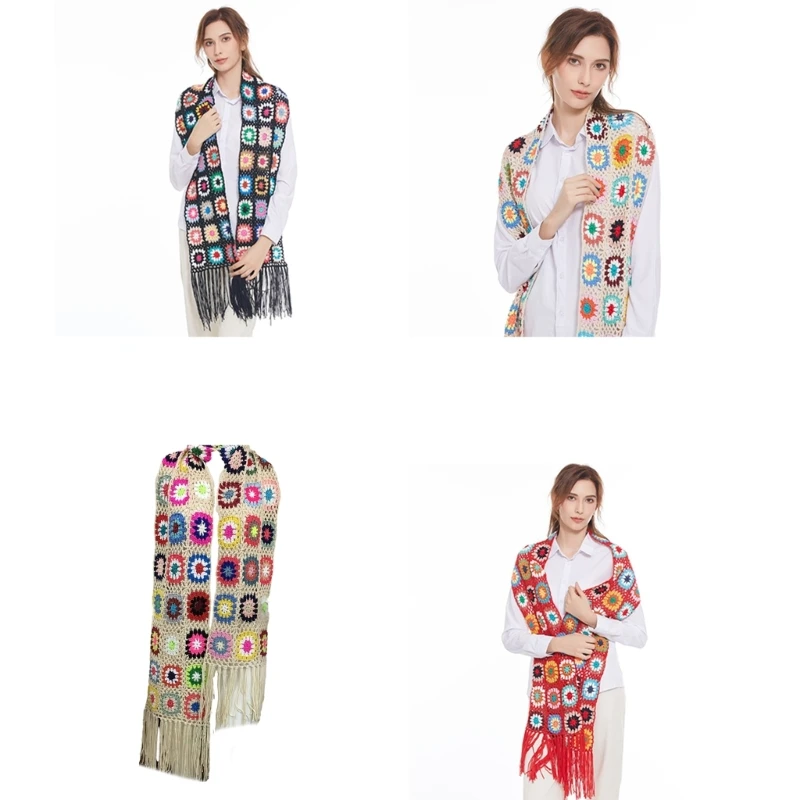 

New Knit Floral Pattern Woman Crochet Scarf for Spring Autumn Outdoor Sunproof Scarf