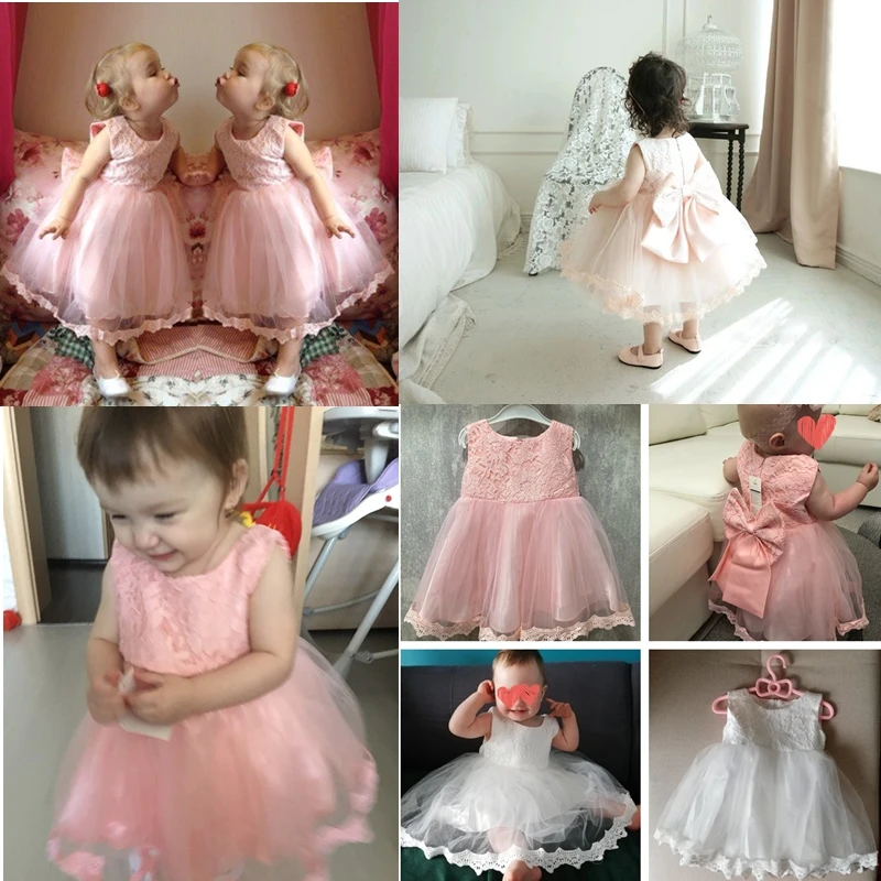 Girls Dress Baby Girl Dress Baby Girl Baptism Dresses Toddler White Lace Flower Tulle Christening 1 Years Birthday Princess Party Dress Newborn Wedding Gown