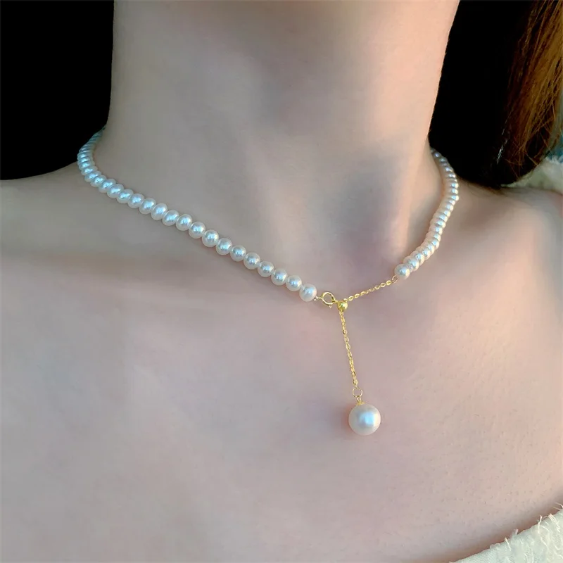 NYMPH vera collana di perle d'acqua dolce naturale in oro 18 carati AU750  gioielleria raffinata bianca vicino al regalo rotondo per le donne X576