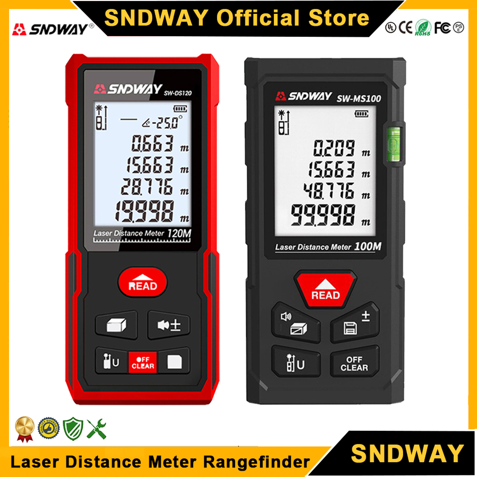 SNDWAY DS/MS Series Laser Distance Meter Rangefinder Laser Tape Digital Laser Tape Measure Professional M/In/Ft  Range Finder