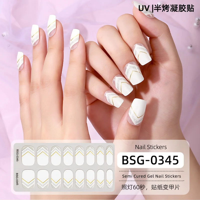 

16 Tips Semi-cured Gel Nail Stickers Christmas Gel Nail Patches 3d French Nail Art Stickers Full Paste Nail Decals UV Lamp Need