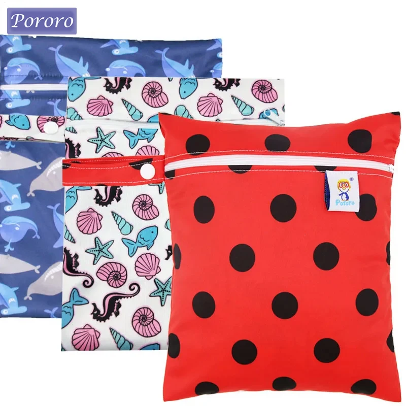 Pororo Waterproof Reusable Nappy Bags Pocket Wet Bag PUL Travel Baby Nappy Mini Size Wet Dry Bags Wetbags 25x20cm Hot Sale plain color waterproof pul reusable cloth diaper material solid color tpu laminated fabric diy diapers wet bags nappy fabric