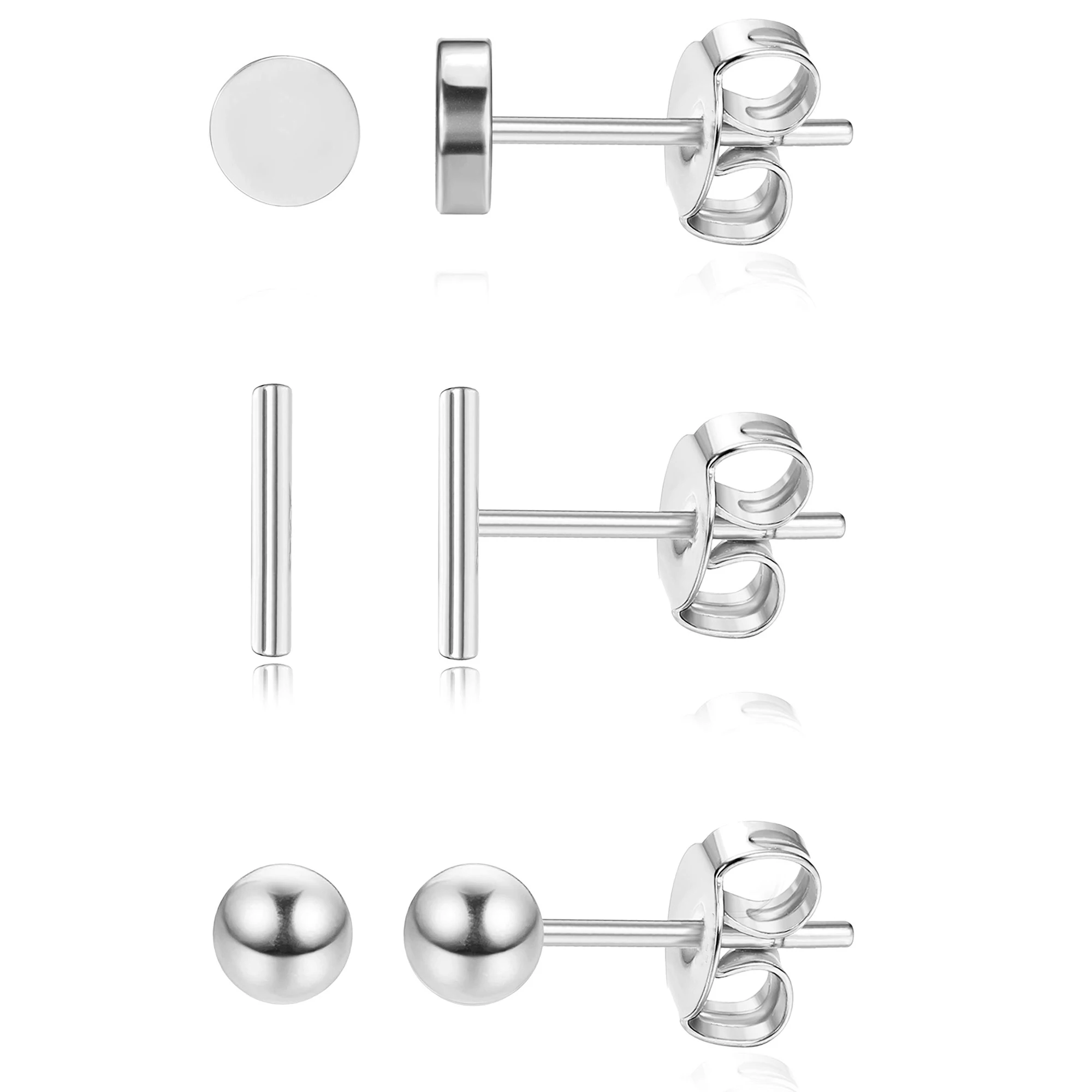 

1-3 Pairs Hypoallergenic Stainless Steel Silver/Black/Gold/Rose Gold Geometric Bar Ball Disc Stud Earrings Set for Women Girls