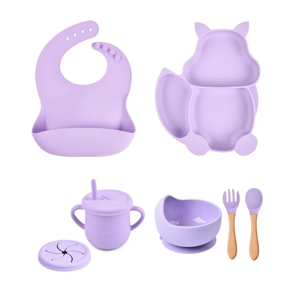 1/3/8 PCS Silicone Baby Feeding Set Bowl Plate Cup Bibs Spoon Fork Sets Non-slip Tableware Children's Feeding Dishes BPA Free 23 Sb07f6adb4c70470d91e88a69b3afacca8