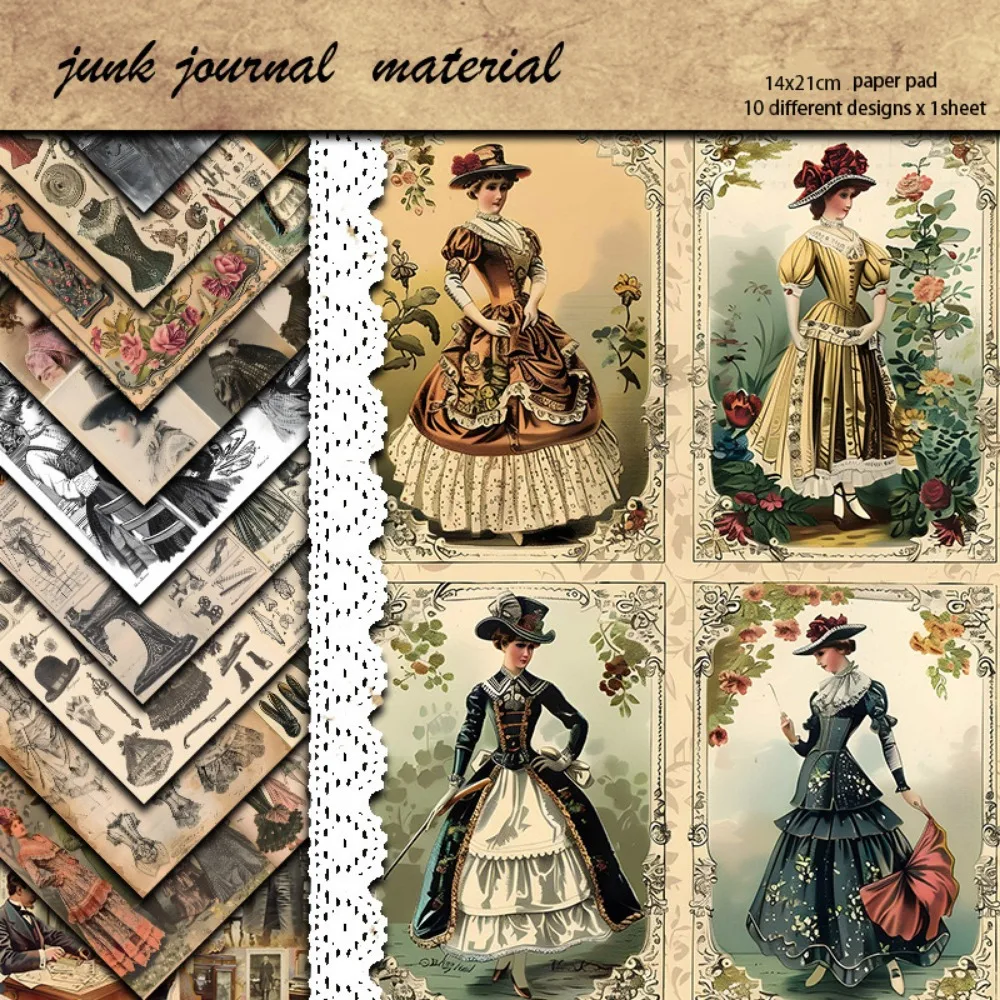 10 pezzi di materiale della serie Time retrò, manuale di carta, supporto decorativo, album di cancelleria artigianale, carta fatta a mano della corte europea - immagine 5