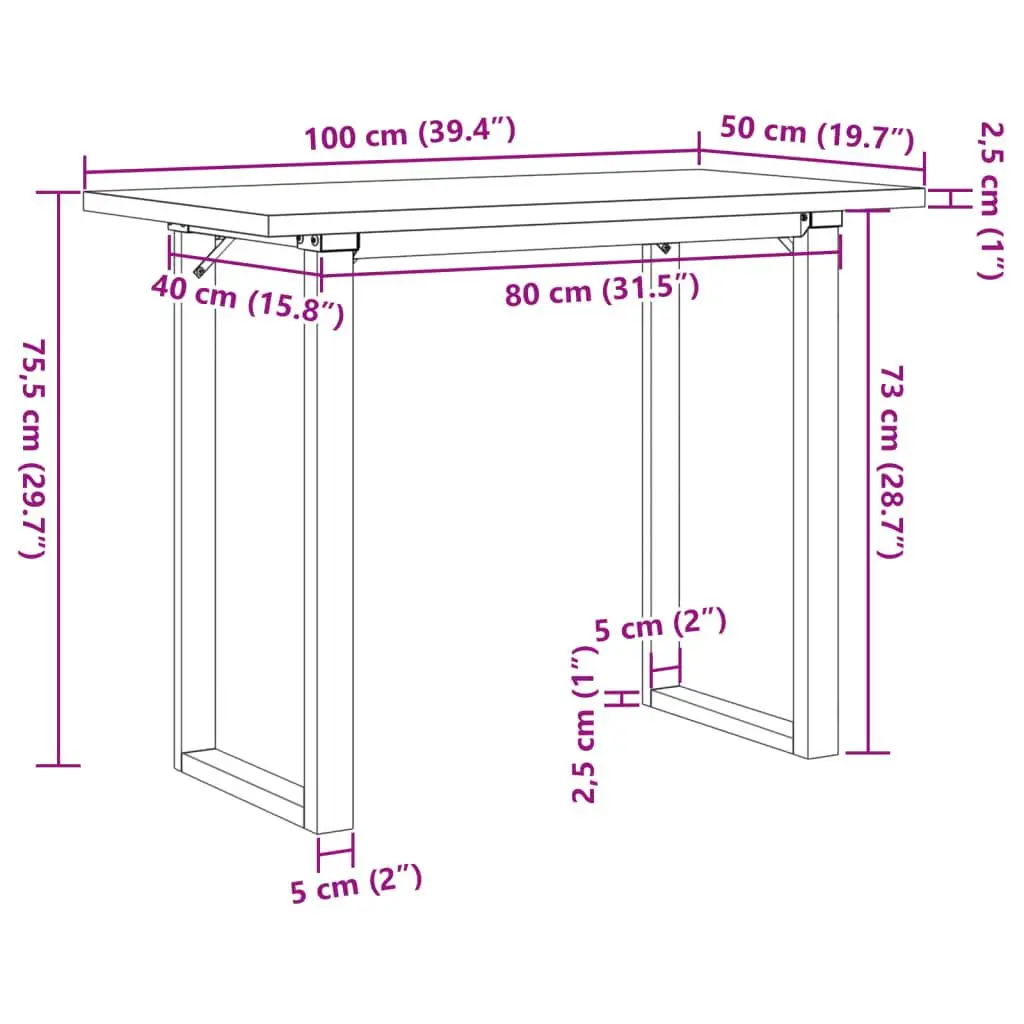 Modern Dining Table O-Frame Design 39.4x19.7x29.7 Solid Pine Wood Steel