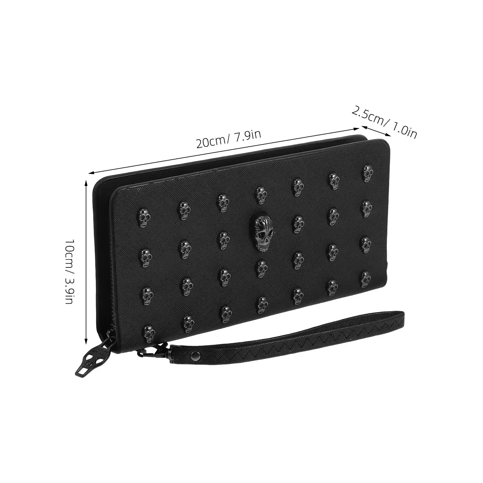 Women's Skull Head Black Handheld Long Wallet, Gothic Credit Card Clip Mobile Wallet, with Wrist Strap Cool Flap Handheld Bag 2
