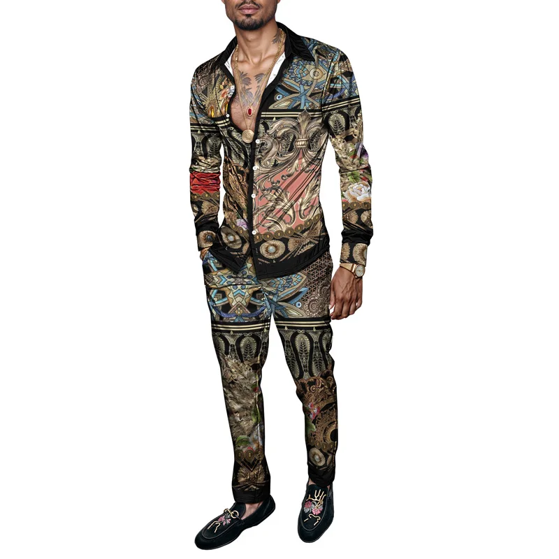 2025 Spring Summer Men Shirt Set Brand Print Fashion Printing Two Piece Set Mens Light Luxury Lightweight Party Long Sleeves_voghion.com