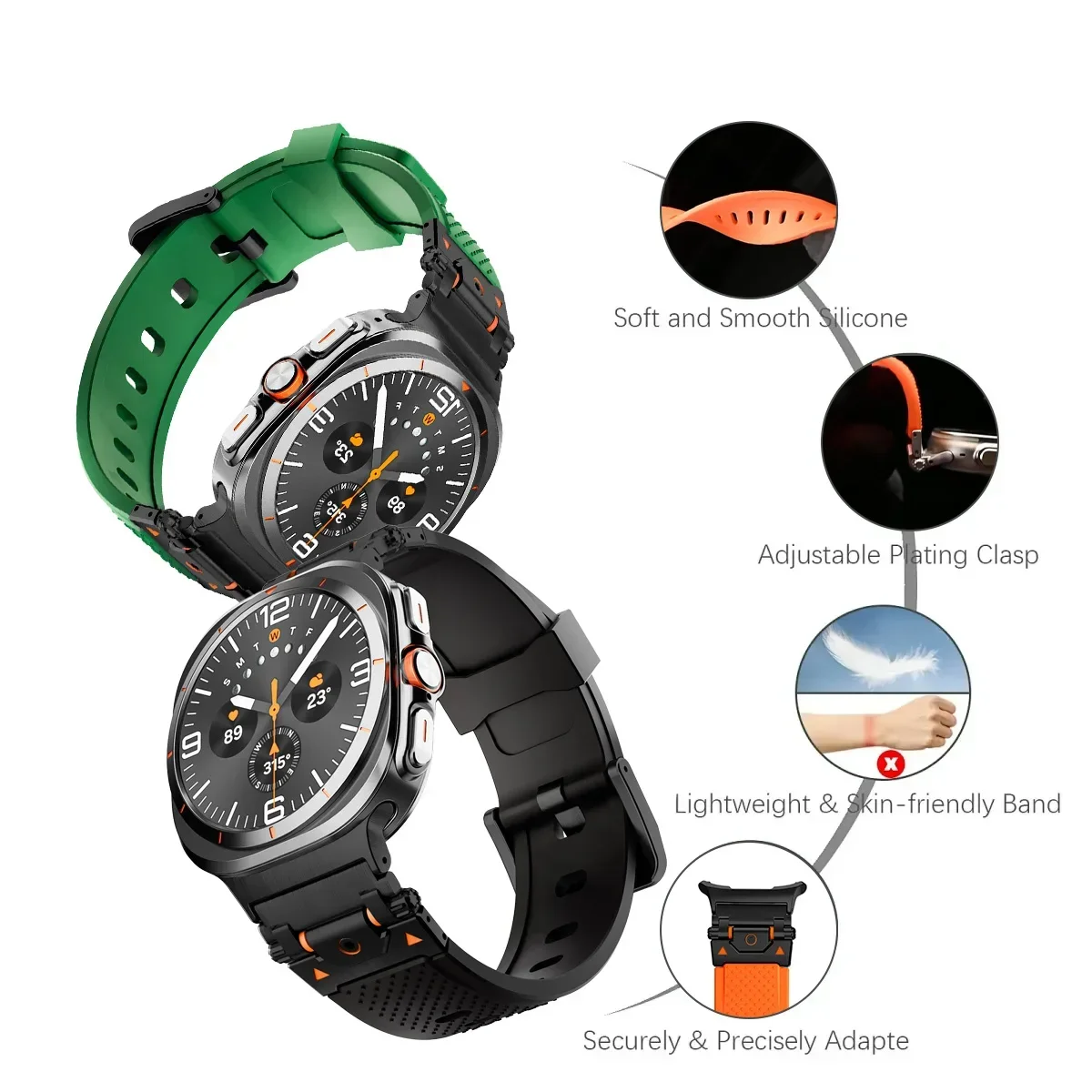 Premium Soft Silicone Strap with Metal Adapter