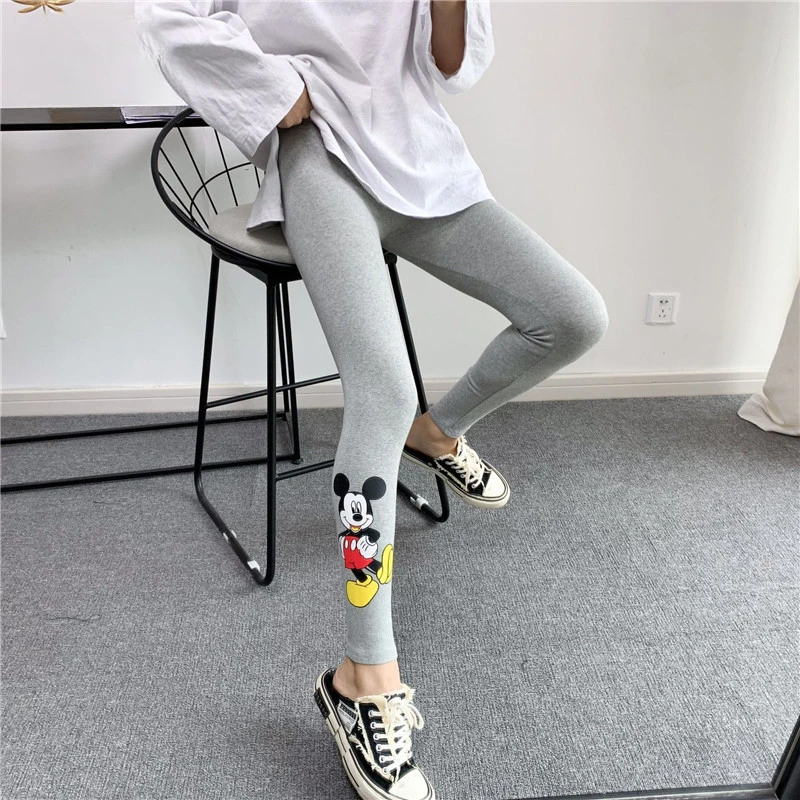 New Mickey Printed Women's Autumn Spring Wear Nine-Point Leggings Cotton Embroidery Cartoon Stretch Pants Leggings
