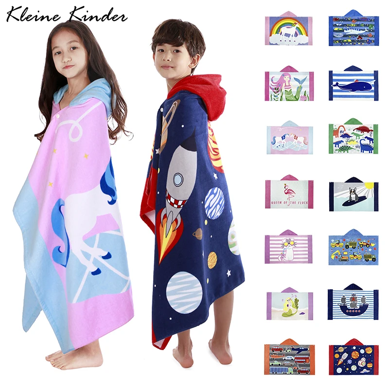 

Towel Poncho Kids Bathrobe for Girls Boys Cotton Cartoon Hooded Children's Bath Towels Baby Beach Changing Surf Swimming Robes