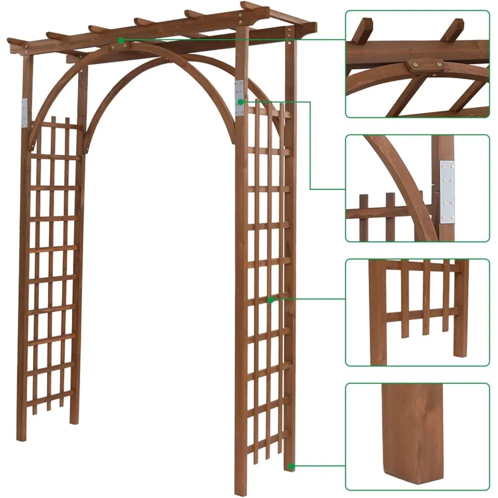 Garden Arbor, 7FT Natural Fir Wood Arbor Wedding Arch Outdoor Garden Trellis Pergola Arbor with Trellis Wall for Climbing Plants