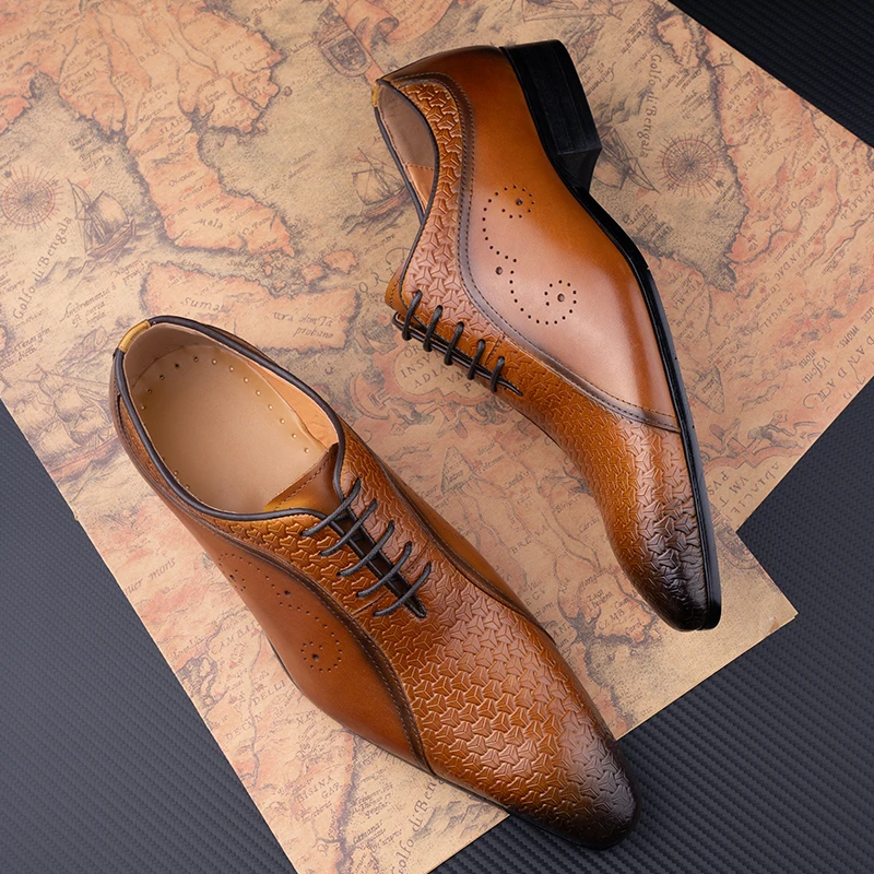 Dress shoes man Evening Wedding Comfortable High Quality Social Footwear Classic Side Carving Shoe for Men Brown Brogue