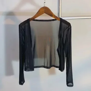Hot Sale Short Mesh Cardigan Solid Cropped Open Stitch Solid Summer Sun Protection Soft Female Breathable Simple Beach Popular 1