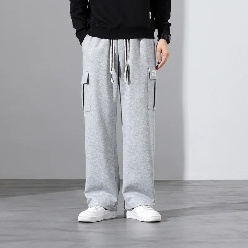 2024 Autumn New Sweatpants Men Multi-Pockets Drawstring Cotton Casual Track Pants Male Loose Straight Trousers Large Size 5XL
