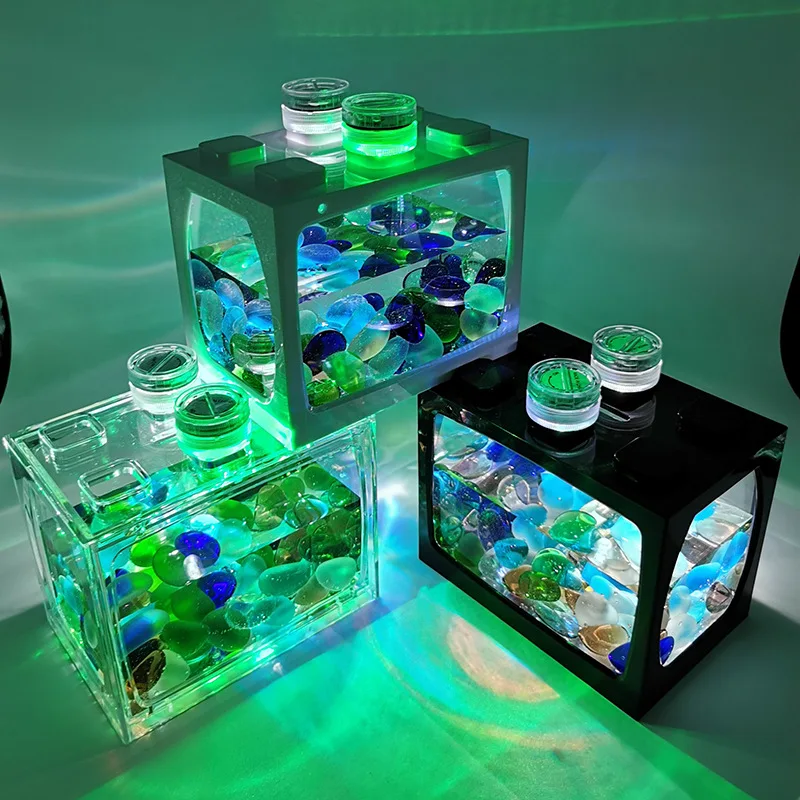 Mini-Aquarium-with-LED-Light-Creative-Ecological-Tank-Micro-Landscape ...