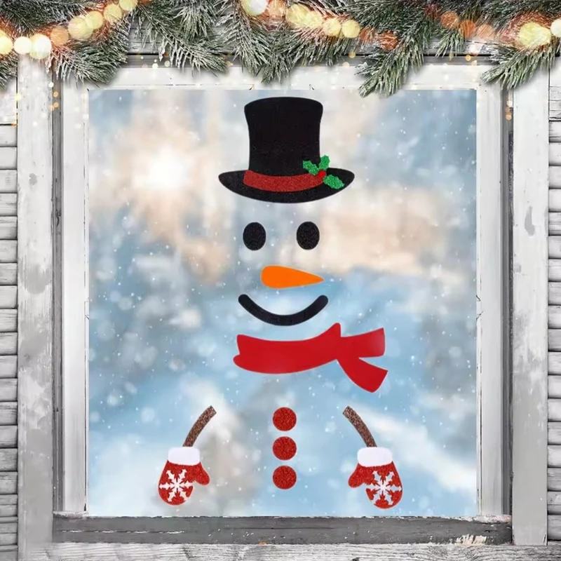 Christmas Door Window Stickers Cartoon Large Snowman Home Room Wall DIY Decals 2026 New Year Winter Party Decoration Supplies