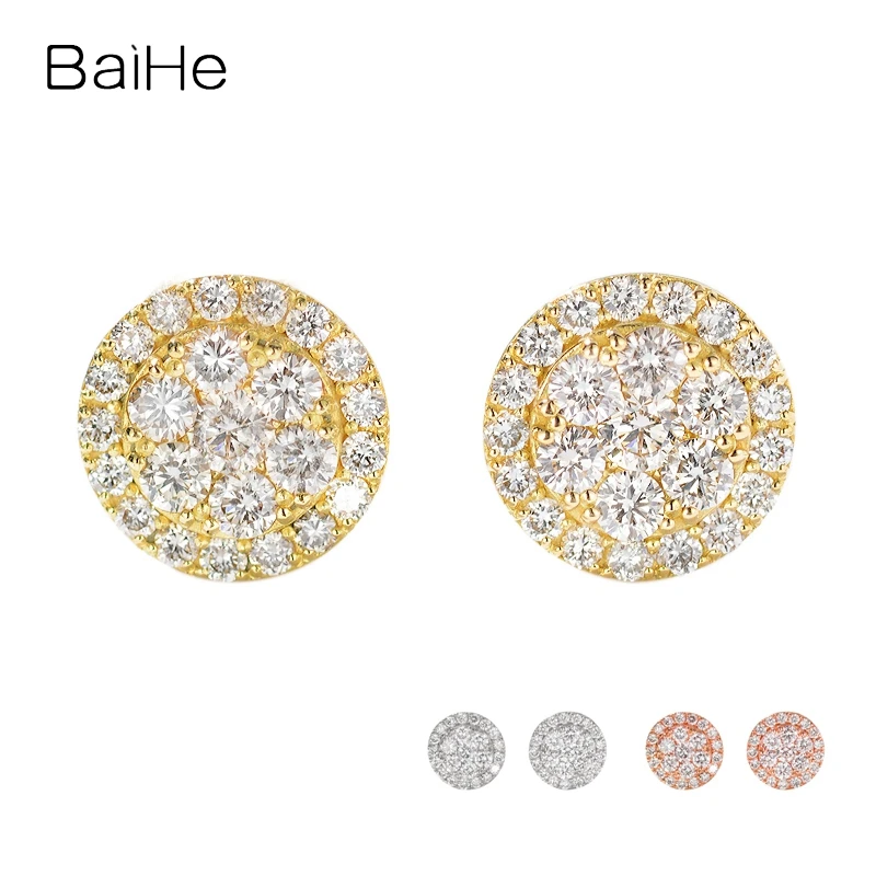 

BAIHE Solid 14K Yellow/White Gold 0.80ct/1ct H/SI Natural Diamond Stud Earrings Women Men Wedding Trendy Fine Jewelry серьги