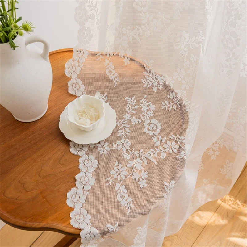 

White Flower Lace Tulle Curtains for Living Room Bedroom Elegant Sheer for Girl Princess Room Window Drapes Separate