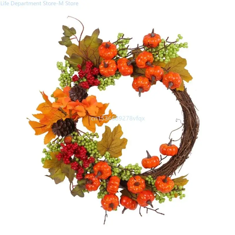 

Fall Wreath for Front Door Hanging Pumpkin Maples Wreaths Home Halloween Decorations for Harvest Thanksgiving Supplies