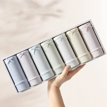 7Pcs/Set Cotton Women Panties Sexy Underwear Bow Girls Briefs Solid Soft Panty Breathable Underpants Low Waist Female Lingerie