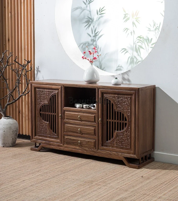 

Solid Wood New Chinese Style Living Room Storage Organizer Hallway Partition Bowl Old Elm Shoe Cabinet