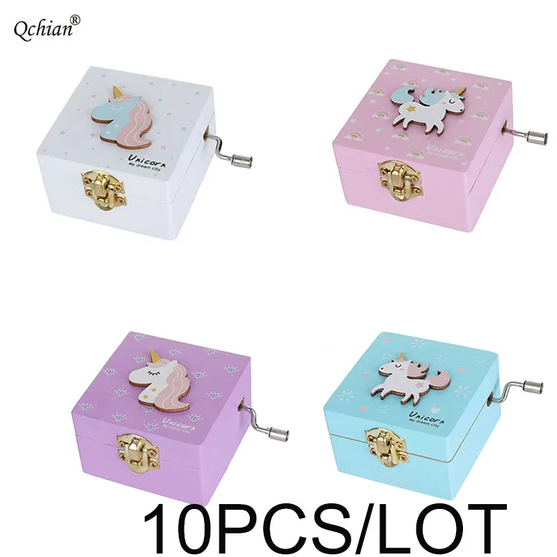 10pcs Unicorn Wooden Music Box Musical hand ed Girls children Kids students Birthday Games