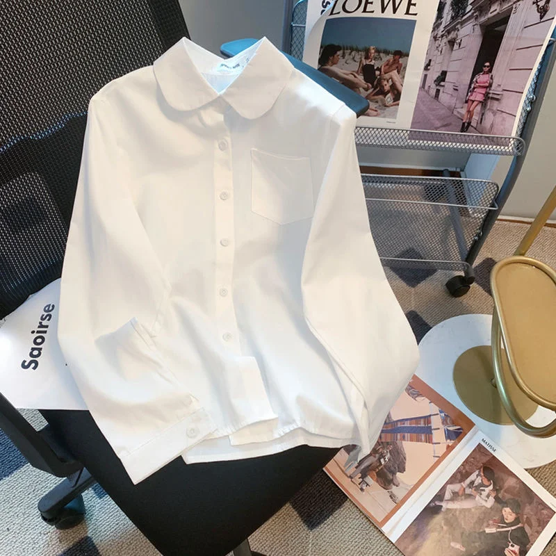 Женская однобортная блузка с отложным воротником и длинным рукавом женская шифоновая рубашка однобортная свободная блузка с длинным рукавом и воротником для костюма во французском стиле осень 2020