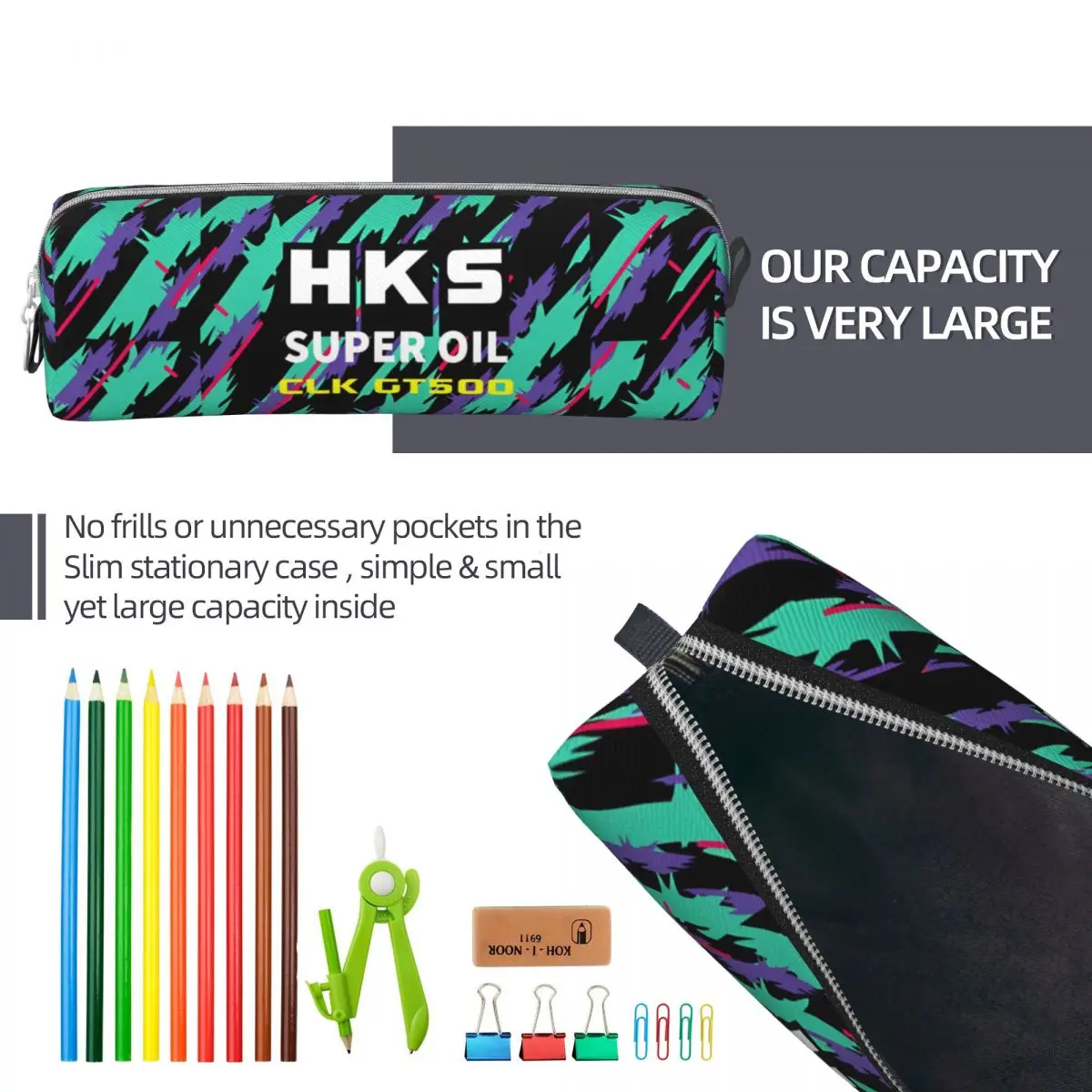 HKS Advan JDM Pencil Case Fashion Drift Car Pen Box Bag for Student Large Storage Office Zipper Pencilcases