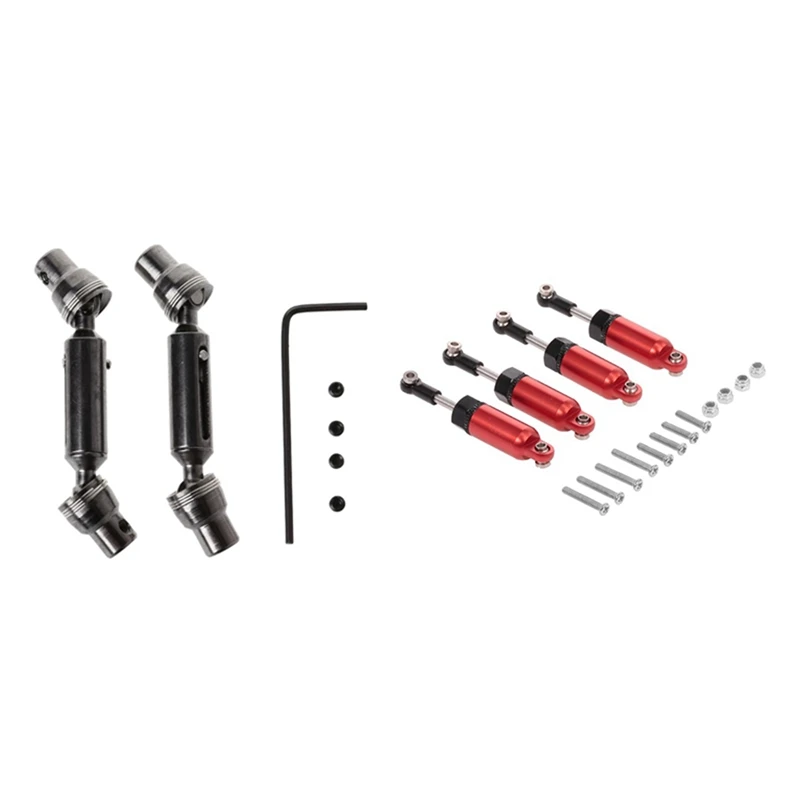 

4Pcs Alloy Shock Absorber, Red & 2Pcs Metal Front Rear Drive Shaft For 1/16 Wpl B36 B16 C1 C14 C24 B24