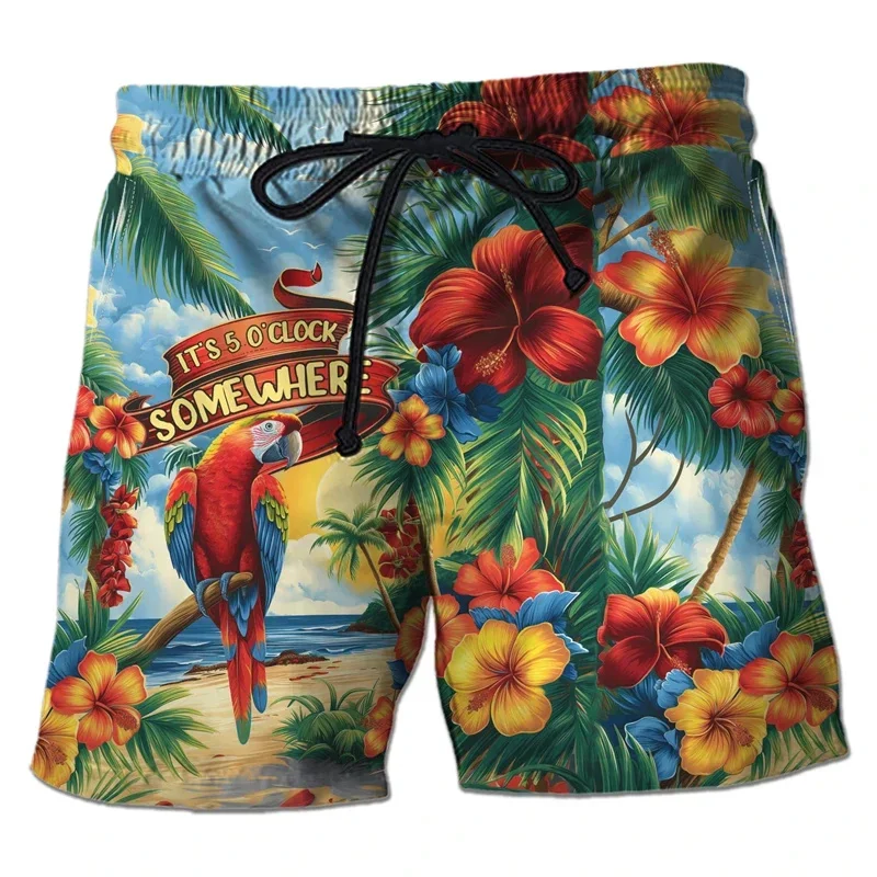Parrot Toucan 3D Print Short Pants for Men Tropical Plants Pattern Hawaiian Beach Shorts Surf Board Shorts Quick Dry Swim Trunks