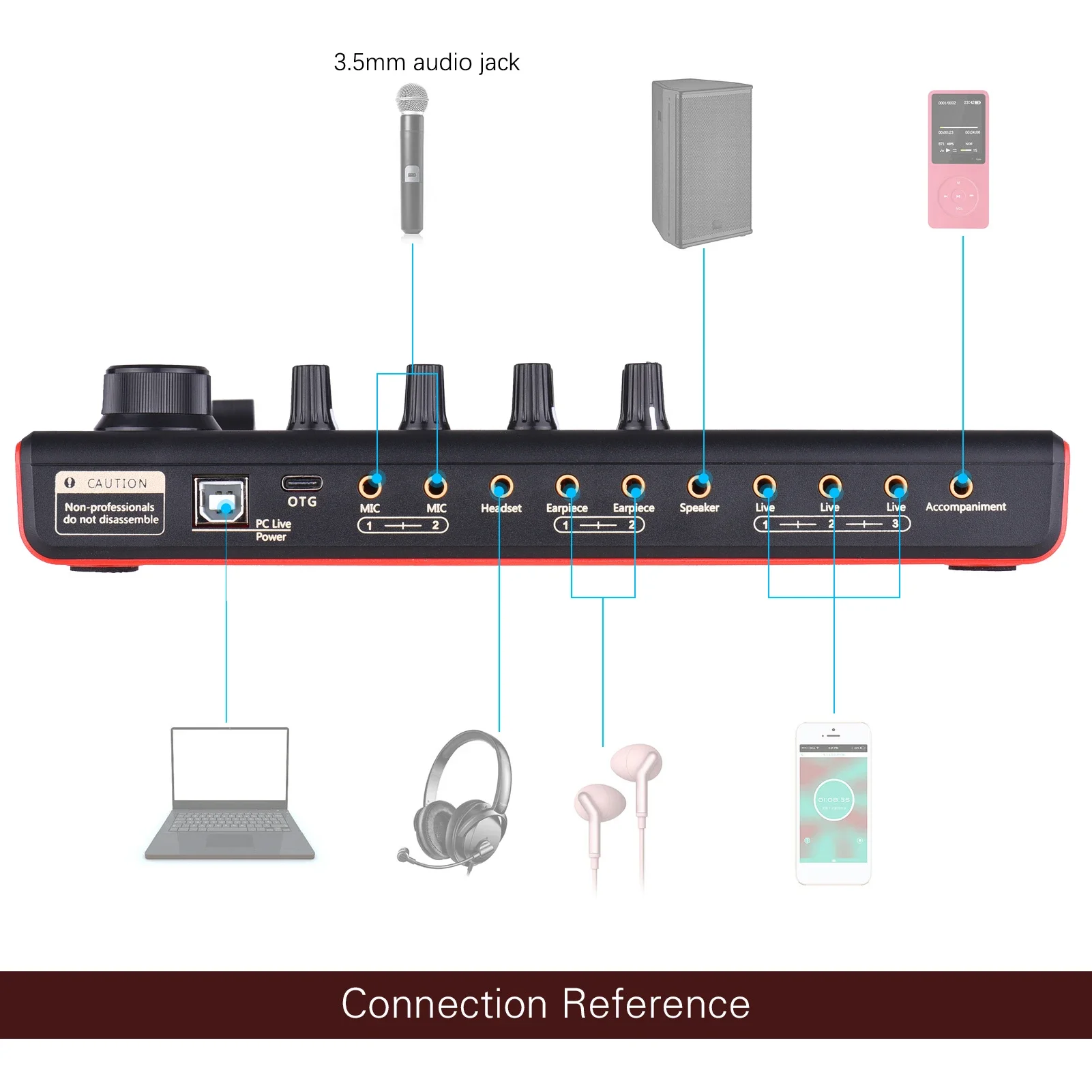 SK300 Live Sound Card External Voice Changer Audio Mixer