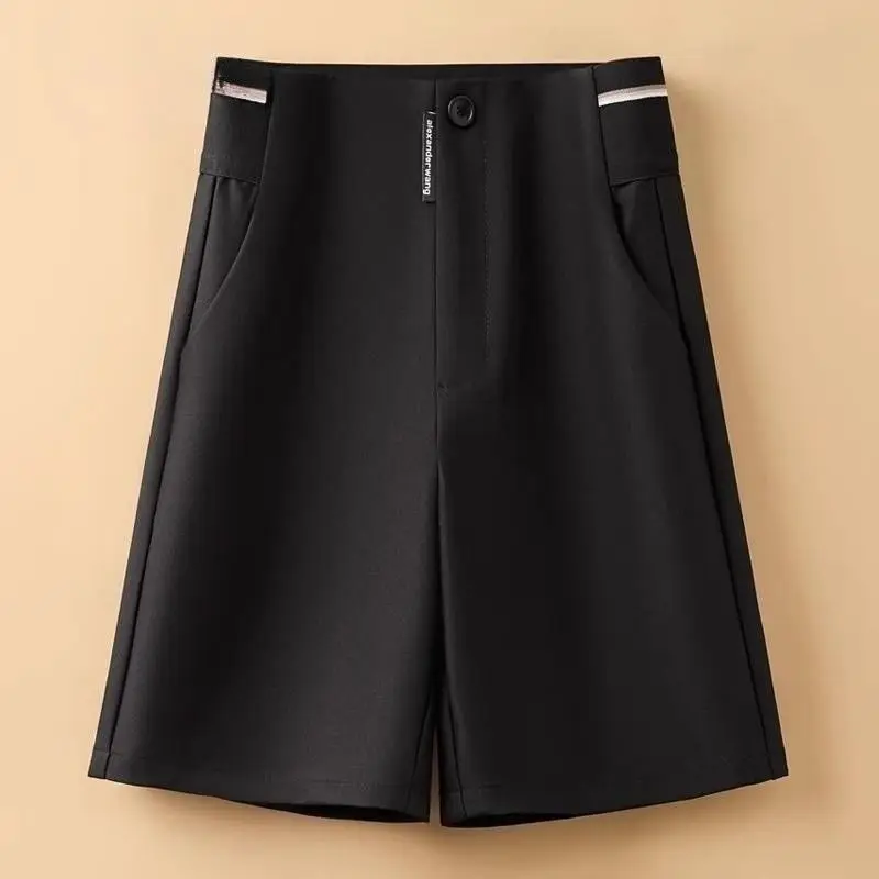 Female Korean Solid Color Spliced Casual Knee Pants Female Summer Fashion All-match High Waist Straight Pants Women's Clothing