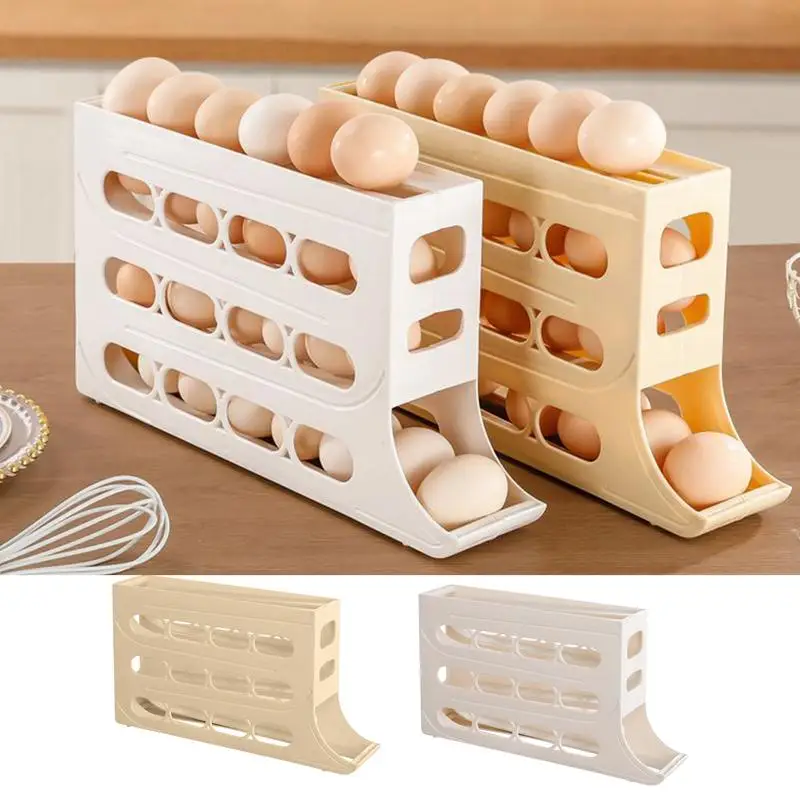 

4-layer Refrigerator Egg Holder Ventilated Design Automatic Rolling Egg Keeper Egg Storage Container For Tabletop Home Use
