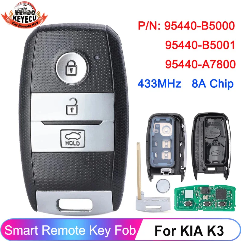 Бесключевой пульт дистанционного управления KEYECU 433 МГц 8A чип для KIA K3 2014-2017 брелок