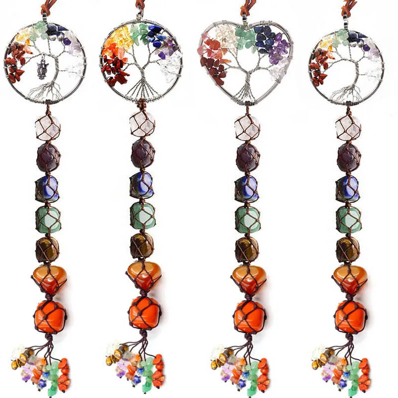 Tanie Natural Stone Tree Of Life 7 Colored Stone Car Hanging Handwoven Crystal Power Stone