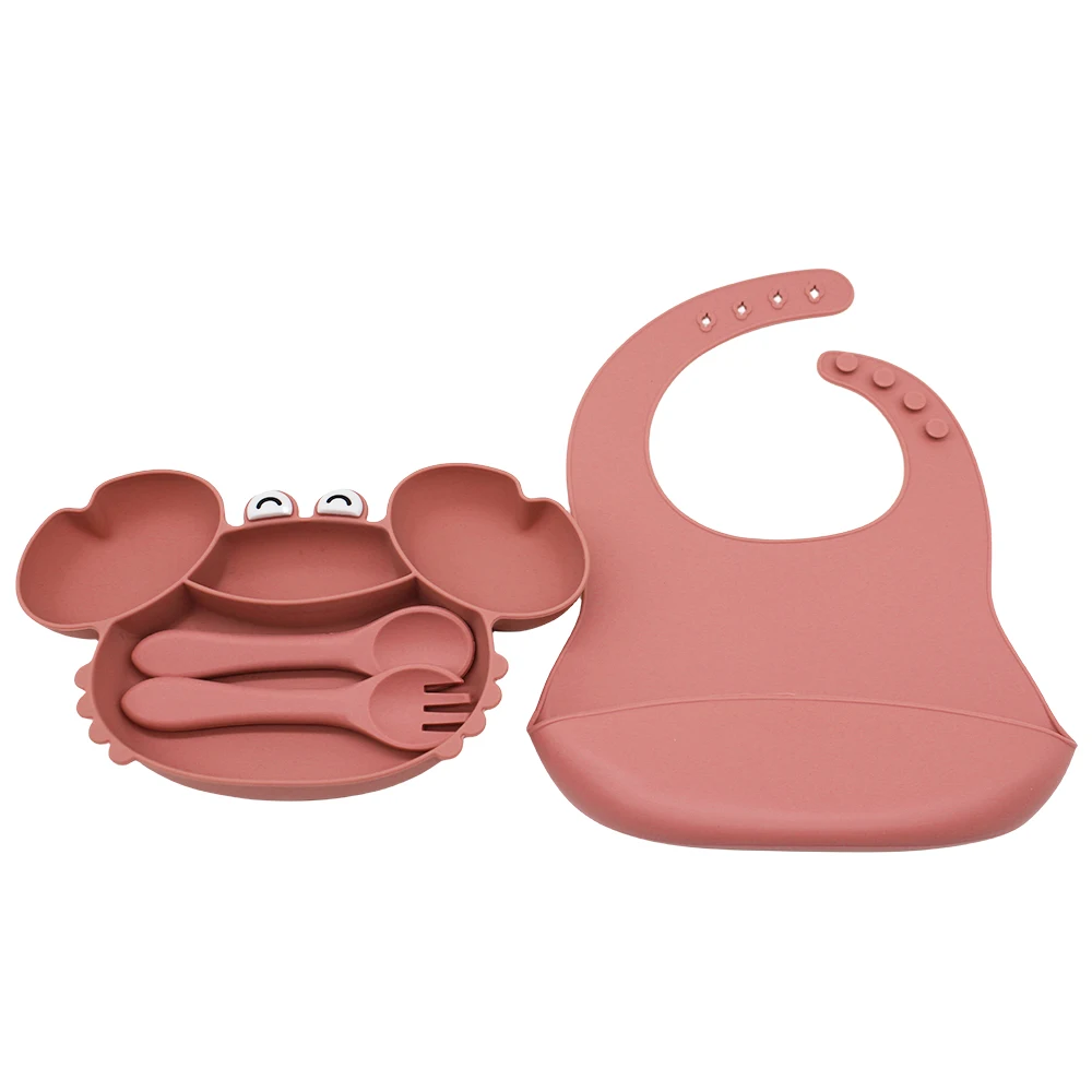 Baby Tableware Set Crab with Suction Cup Silicone Easy to Wash Boilable Sterilized Baby Eating Training Tableware Set