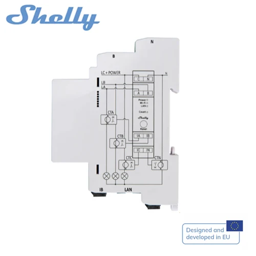 Shelly Pro 3EM DIN 장착 가능한 3 상 에너지 미터, 광전지 레디 보고서, 에너지 축적, 순간 전압 전류 전력 2