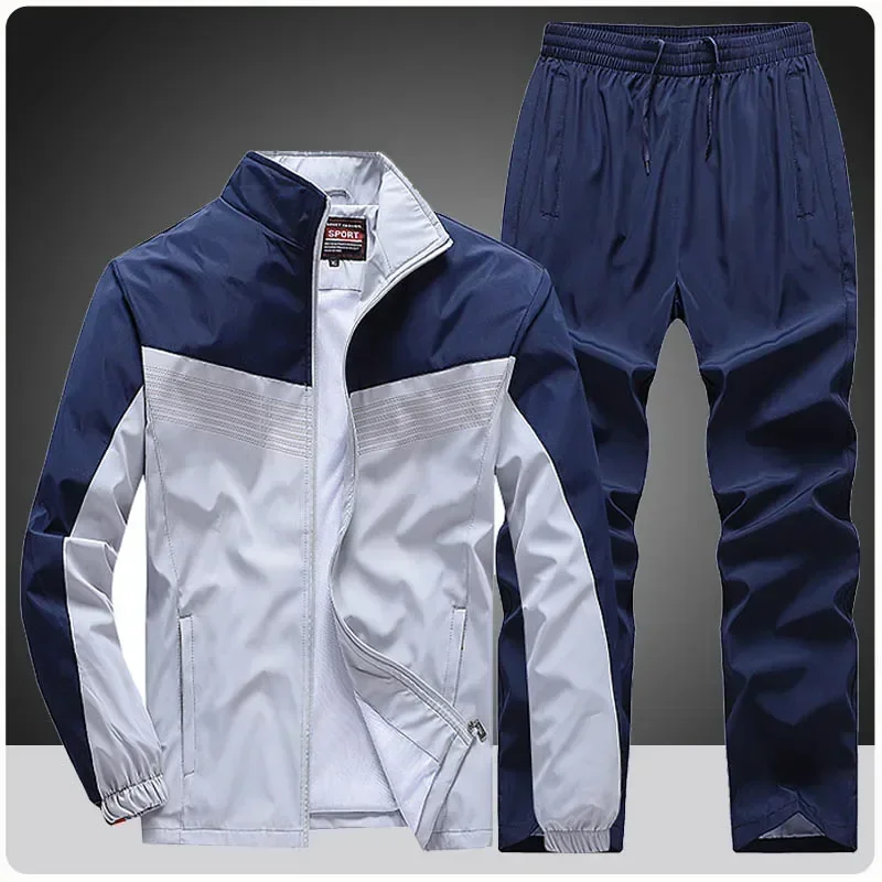 

Men's Patchwork Tracksuit Sweatshirts+Sweatpants Sets Autumn Quality Man Gym Joggers Pullover Trousers Streetwear 2pcs Set