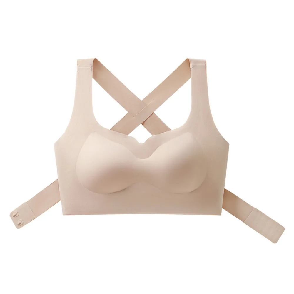 2 in 1 Women Seamless Bras Adjustable Back Posture Corrector Wireless Underwear Thin Cup Cross Back Anti-Sagging Brassiere 1