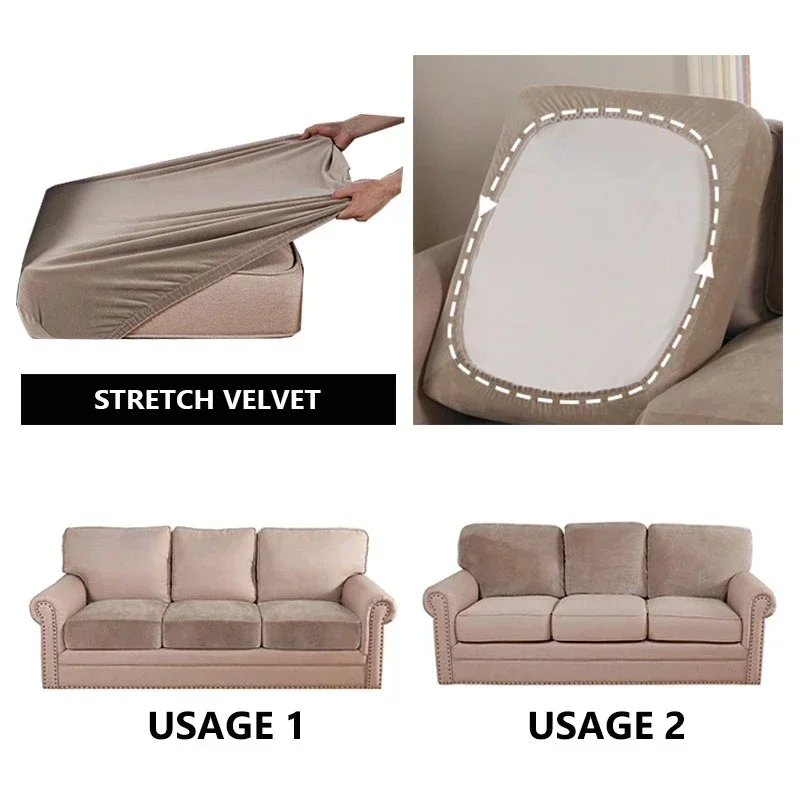 20 Solid Colors Thick Velvet Sofa Seat Covers Plush Sofa Cushion Covers Elastic Slipcover All-inclusive Couch Cover Dining Room 4