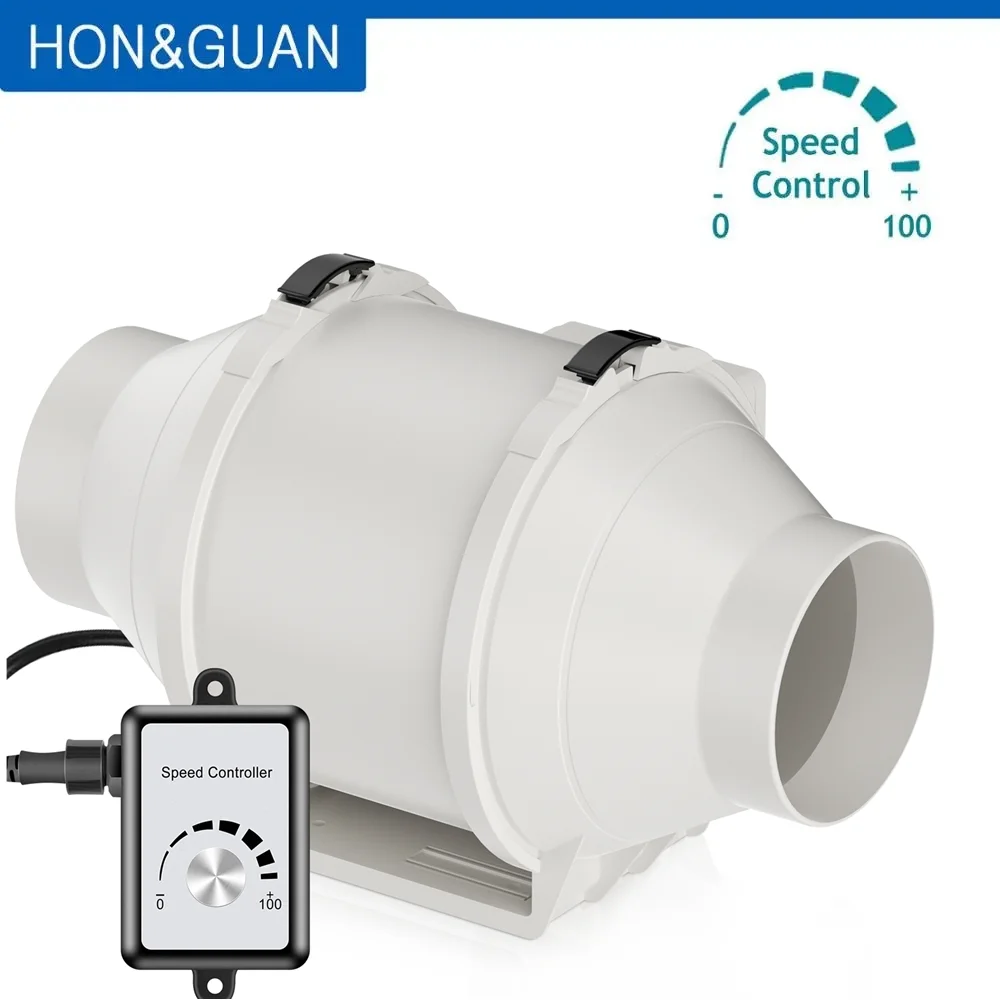 Hon&guan 4''inline Duct Fan With Variable Speed Controller Ec Motor 110v240v Air Exhaust Fans