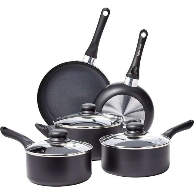 Cook N Home 8pc aluminum Cookware Set, grey color with black