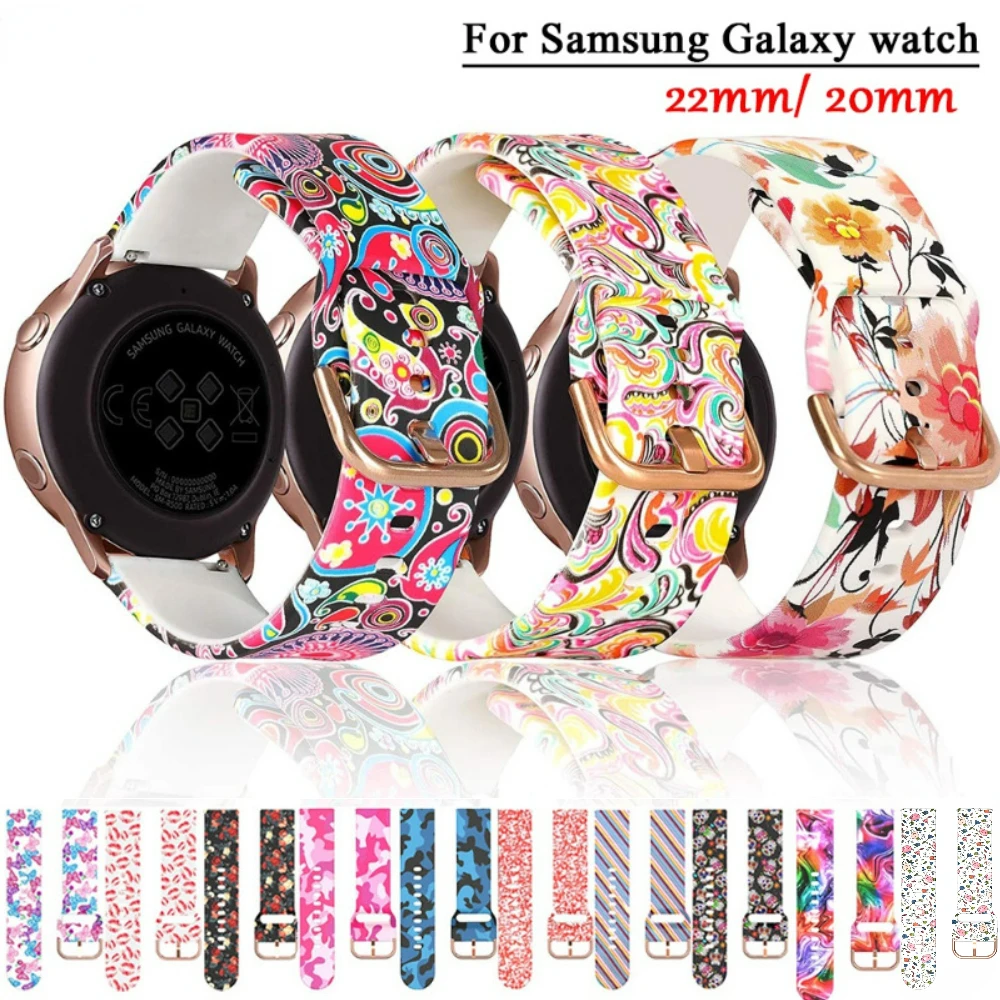 

Ремешок силиконовый для Samsung Galaxy Watch 4/Classic/5/Pro/3/Active 2/Gear S3, браслет с цветным принтом для Huawei Watch GT, 20 мм 22 мм